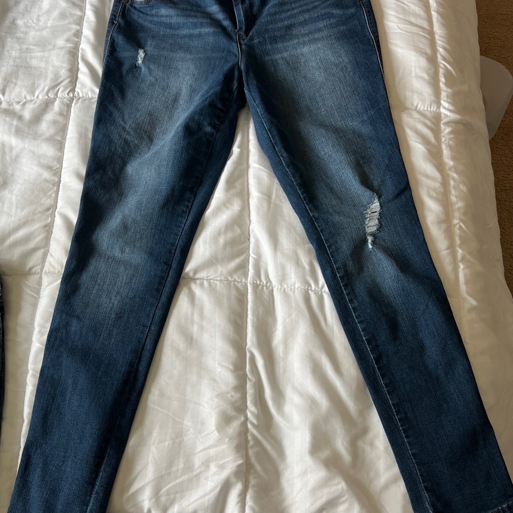 1822 Denim Dark Blue Distressed Skinny Jeans